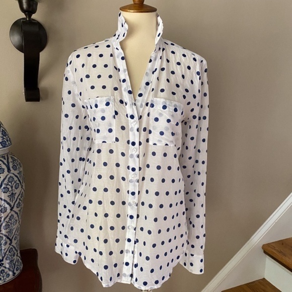 Ann Taylor Sheer Polkadot Button-down Shirt Small - Picture 1 of 4